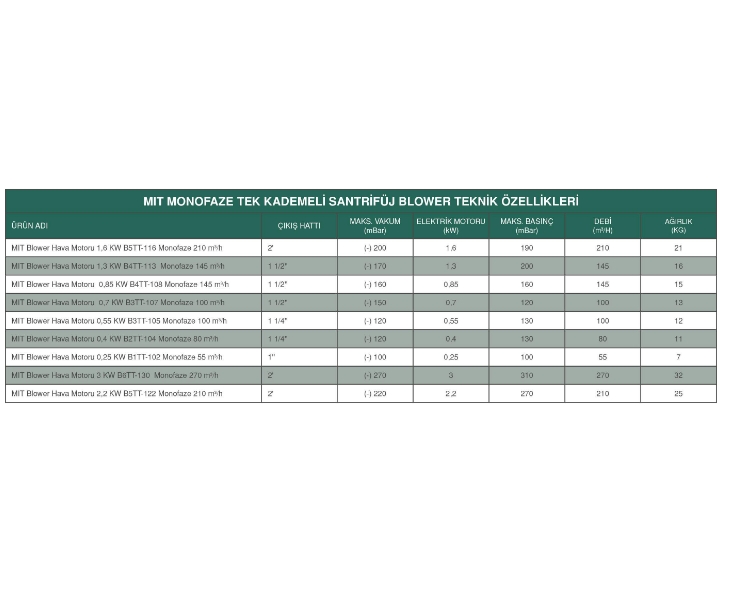 MIT BLOWER HAVA MOTORU 0,7 KW B3TT-107 MONOFAZE 100 M3/H