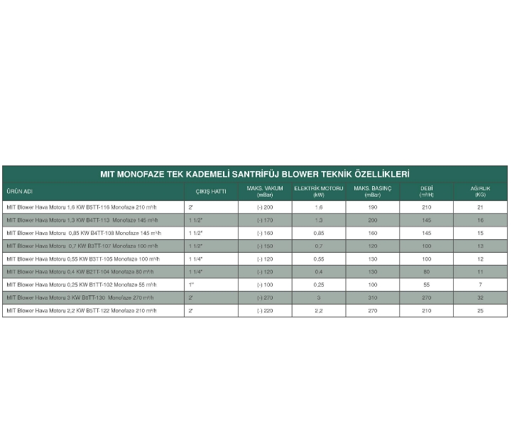 MIT BLOWER HAVA MOTORU 1,3 KW B4TT-113 MONOFAZE 145 M3/H