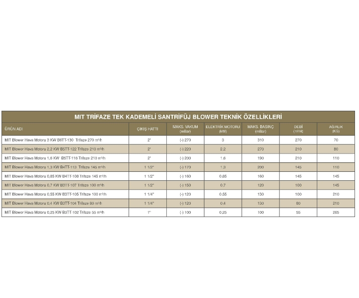 MIT BLOWER HAVA MOTORU 1,3 KW B4TT-113 TRİFAZE 145 M3/H