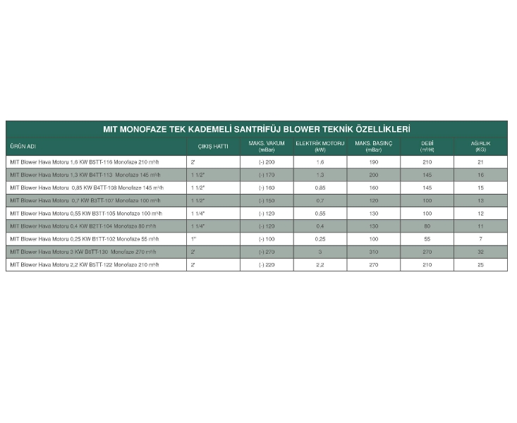 MIT BLOWER HAVA MOTORU 0,25 KW B1TT-102 MONOFAZE 55 M3/H