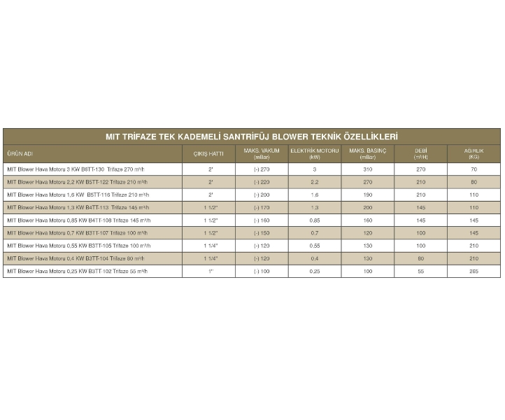 MIT BLOWER HAVA MOTORU 0,25 KW B1TT-102 TRİFAZE 55 M3/H