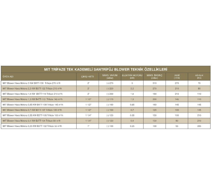 MIT BLOWER HAVA MOTORU 0,4 KW B2TT-104 TRİFAZE 80 M3/H