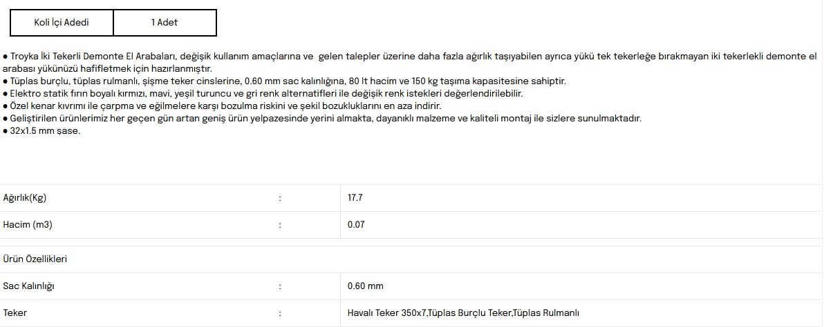 Troyka çift tekerlekli demonte el arabası