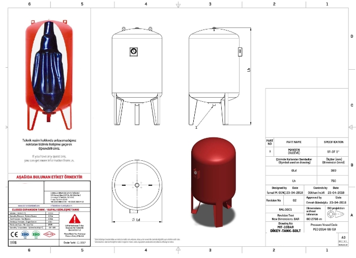 MIT 100 LT DİK AYAKLI MANOMETRELİ HİDROFOR GENLEŞME TANKI-10 BAR