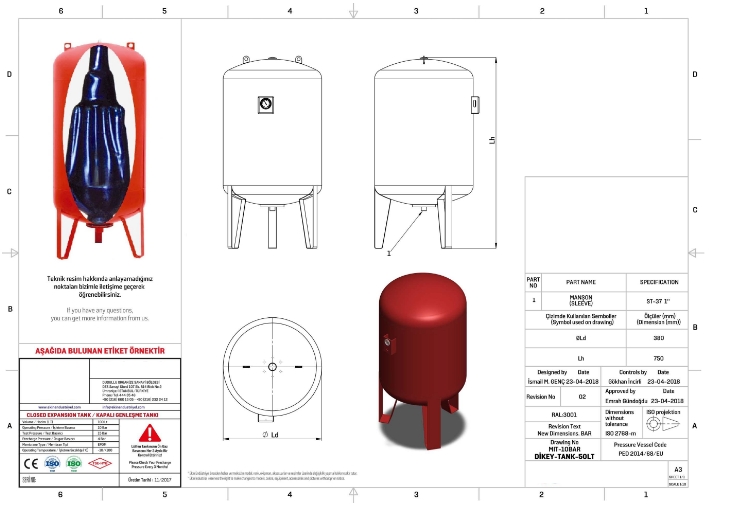 MIT 300 LT DİK AYAKLI MANOMETRELİ HİDROFOR GENLEŞME TANKI-10 BAR