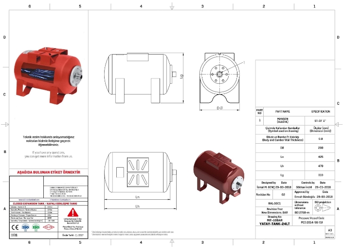 MIT 60 LT 10 BAR YATIK GENLEŞME TANKI (HİDROFOR TANKI)