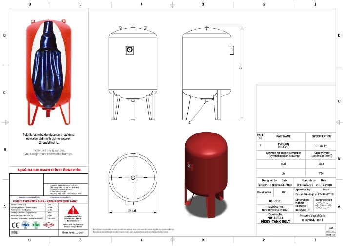 MIT 150 LT DİK AYAKLI MANOMETRELİ HİDROFOR GENLEŞME TANKI-10 BAR