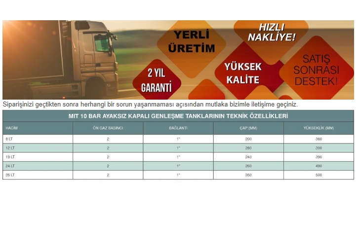 MIT 35 LT GENLEŞME HİDROFOR TANKI AYAKSIZ (HİDROFOR TANKI)