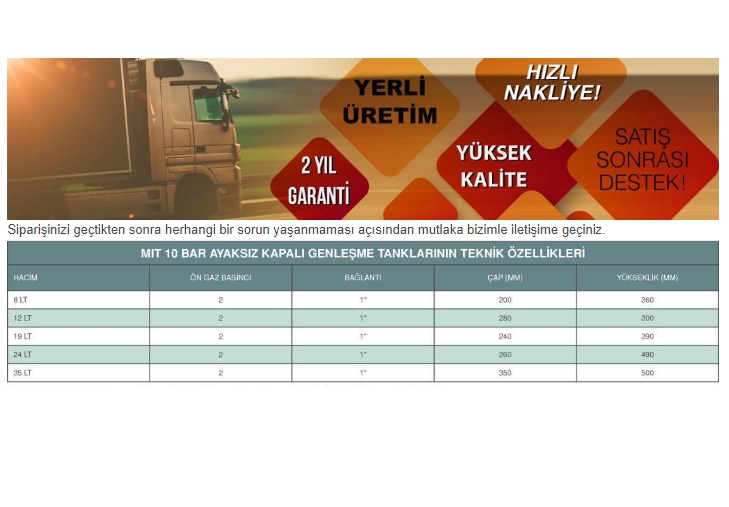 MIT 8 LT (LİTRE) GENLEŞME HİDROFOR TANKI AYAKSIZ (HİDROFOR TANKI)