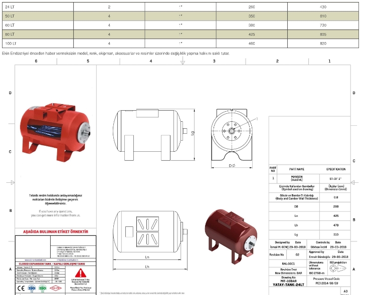 MIT 100 LT 10 BAR YATIK GENLEŞME TANKI (HİDROFOR TANKI)