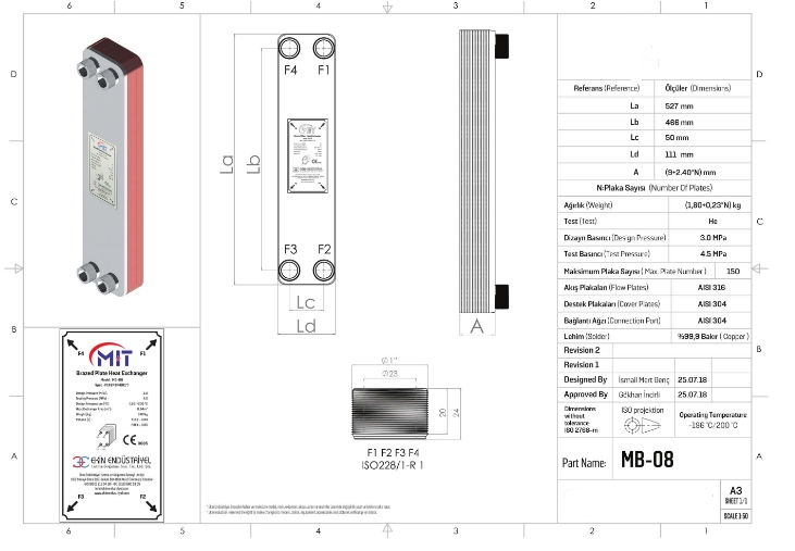 MIT MB-08 LEHİMLİ TİP PLAKALI ISI EŞANJÖR (20 PLAKALI)