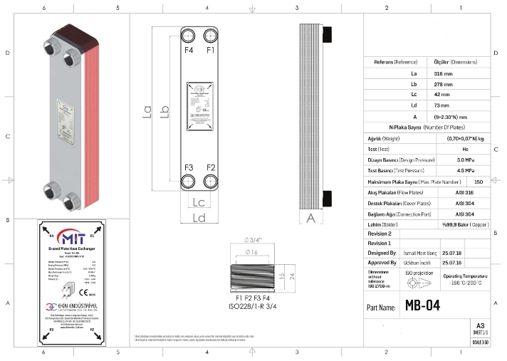 MIT MB-04 LEHİMLİ TİP PLAKALI ISI EŞANJÖR (12 PLAKALI)