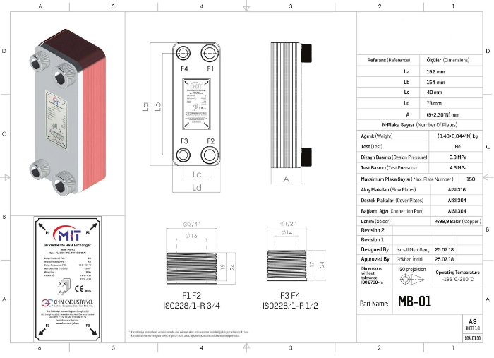 MIT MB-01 LEHİMLİ TİP PLAKALI ISI EŞANJÖR (14 PLAKALI)